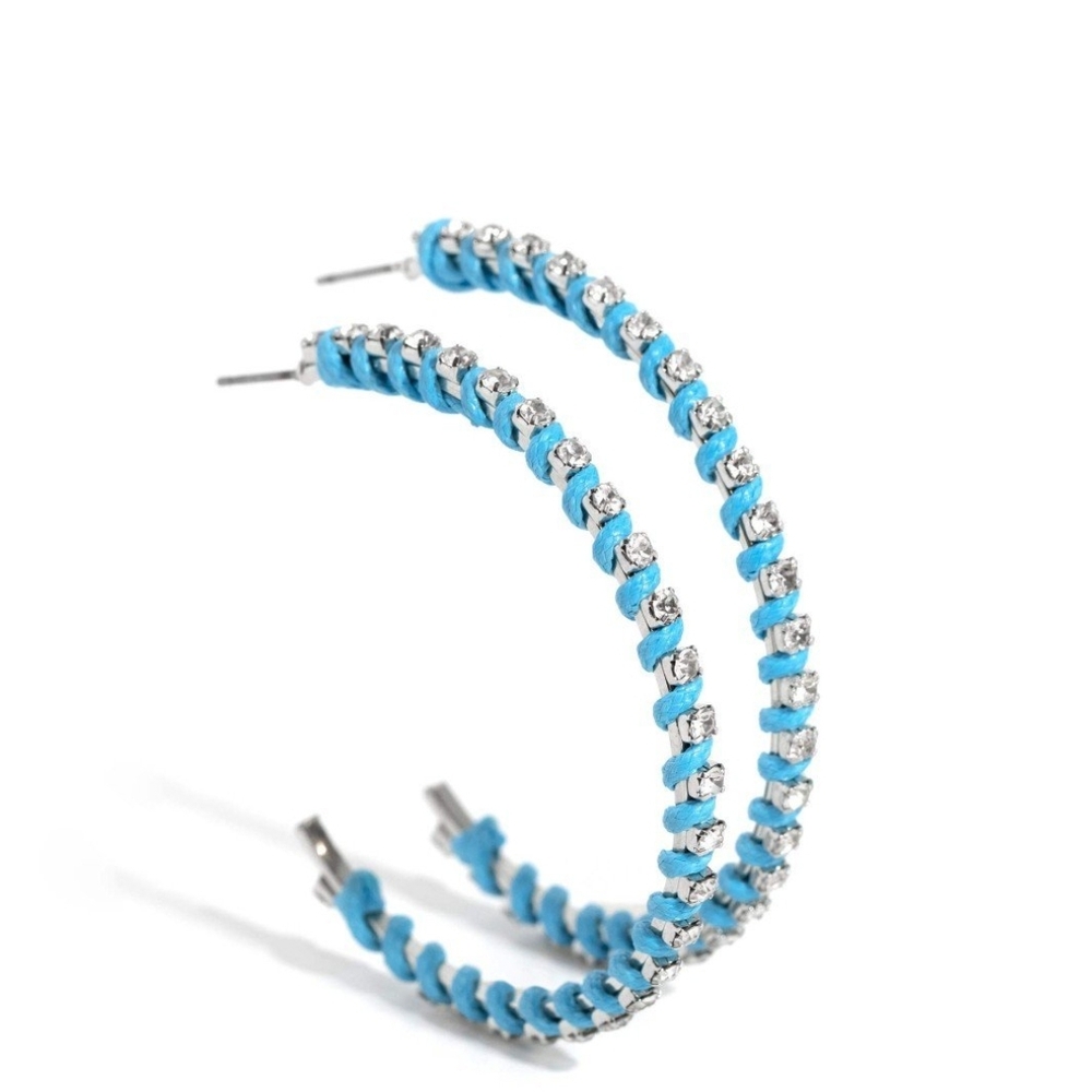 Paparazzi Blue and Silver Hoop Earrings with Turquoise Beads Put a STRING on it